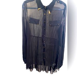 Sheer blouse with brass accents